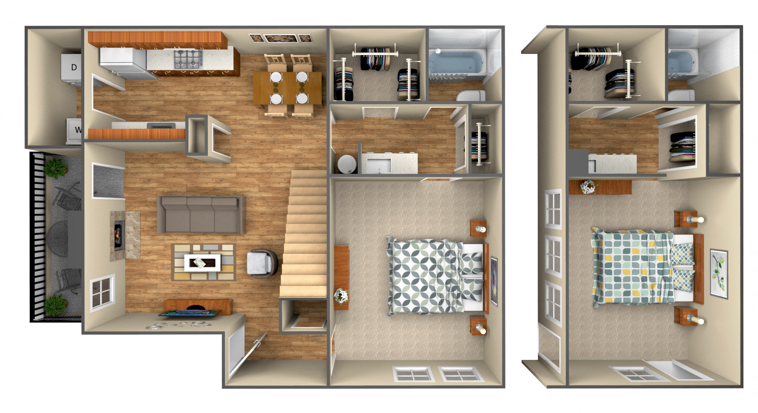 Floor plan for 2 beds, 2 baths, 1105 sqft